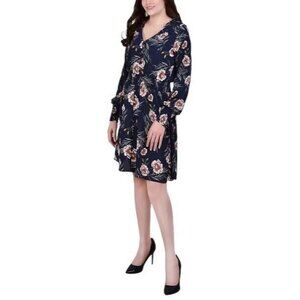 NY Collection Womens Size M Long Sleeve V Neck Dress Smock Cuffs & Waistband NWT